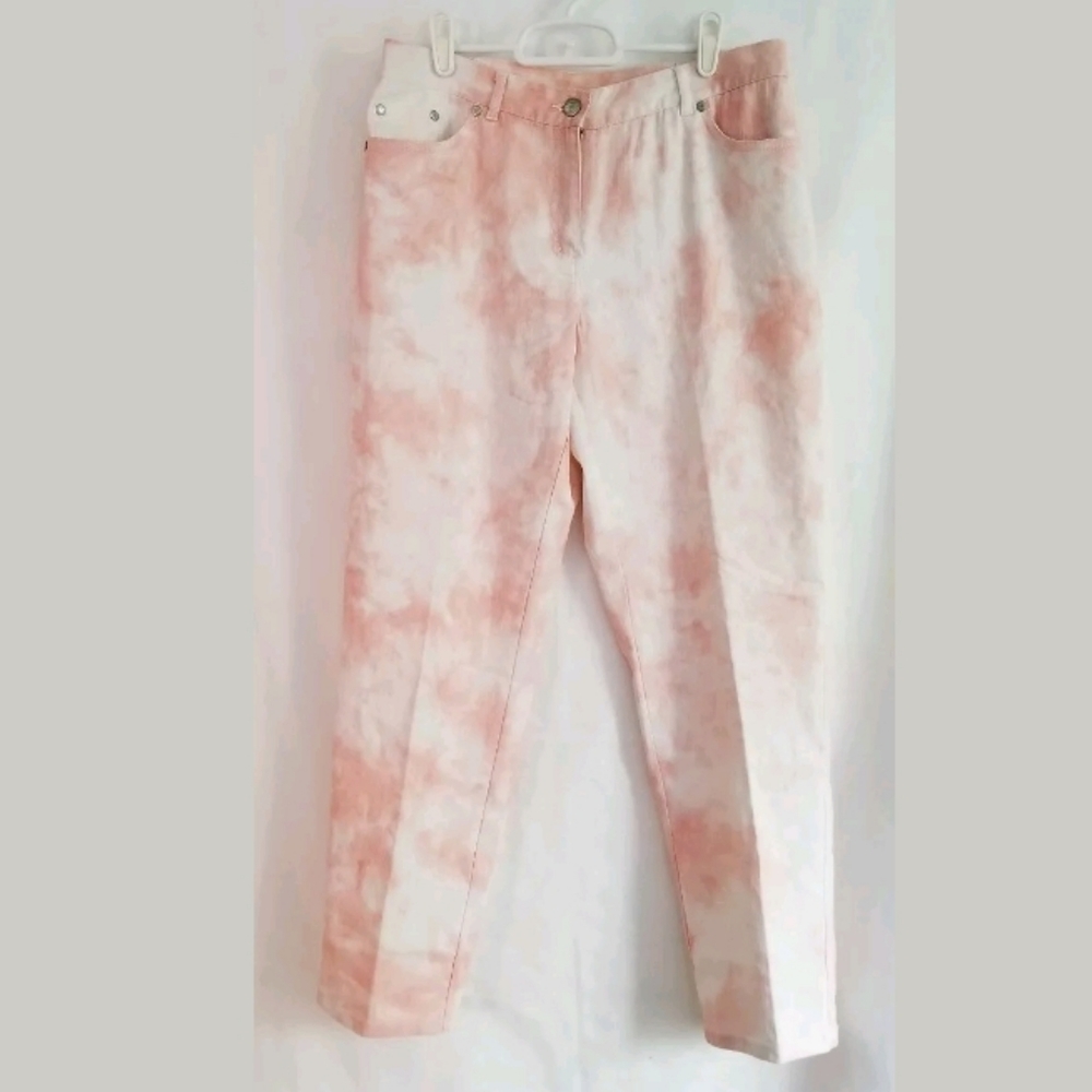 NWT Womens Ruby Rd Peach White Tie Dye Pants Pockets Zipper Closure Size 6